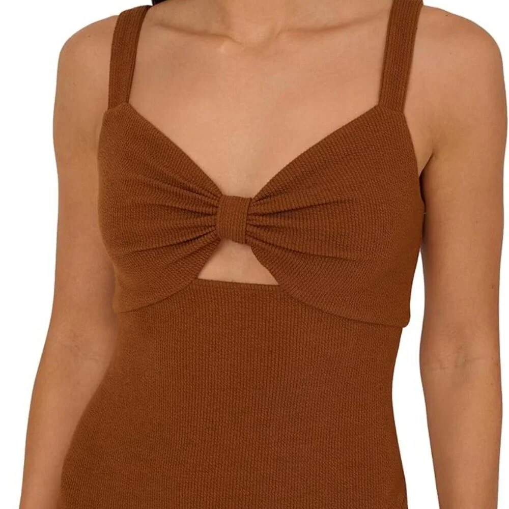 Adrianna Papell Fringe Midi Dress Brown NWT Size 14 Cocktail Party Chic - Picture 4 of 7